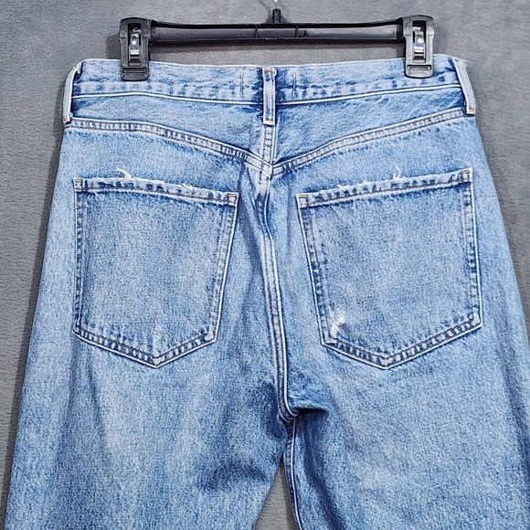 AGOLDE Riley Crop Jeans High Rise Straight Leg Distressed Raw Hem Size 30 - Picture 4 of 10